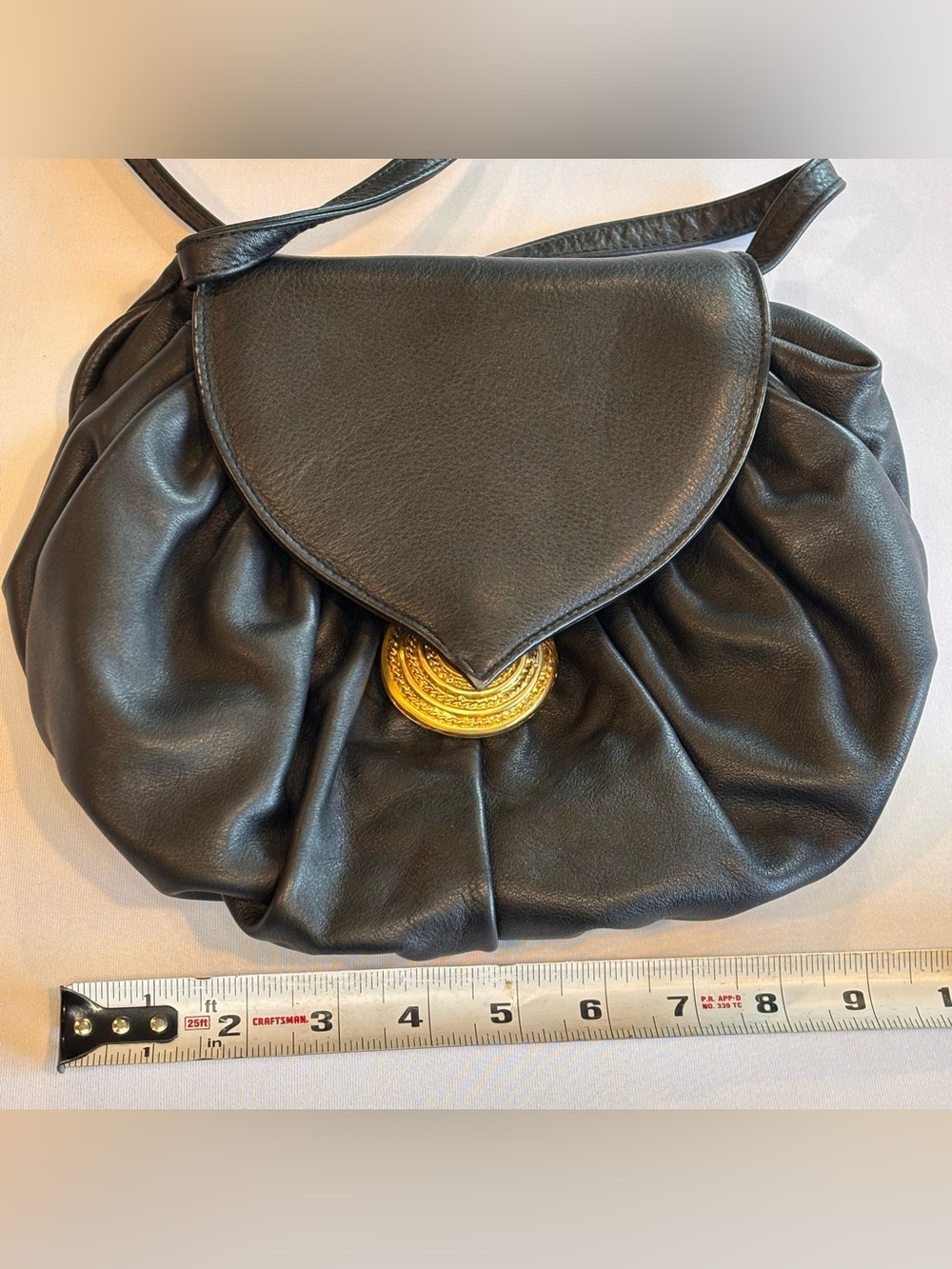VINTAGE NORDSTROM Genuine Black Leather Shoulder Bag with Decorative Gold Accent - Picture 10 of 11